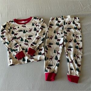 PJ Place Kids Cream Pajama Set with Red Trim and Woodland Print